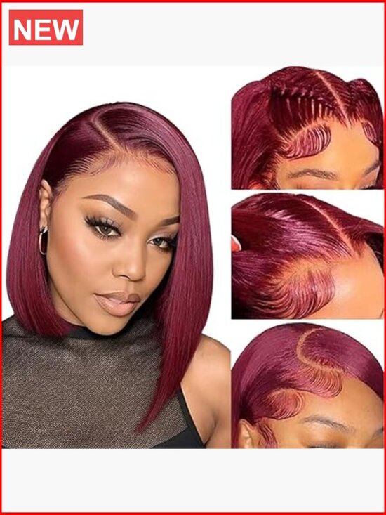 13x4 Lace Front Human Hair Wig Pre Plucked 180% Density Bob main image 5